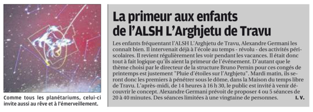 Bienvenue au premier planétarium mobile de Corse Bienvenue au premier planétarium mobile de Corse