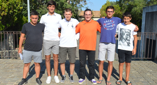 de gauche à droite : Pierre-Marie Antonini et Théo Dechavaille (ASVENTISERI XV), Maximilien Combette, Jean-Raphaël Pinet et Viny Barthelat (JUDO CLUB TRAVO VENTISERI) Francisco Goncalves (COSTA SERENA HAND BALL)