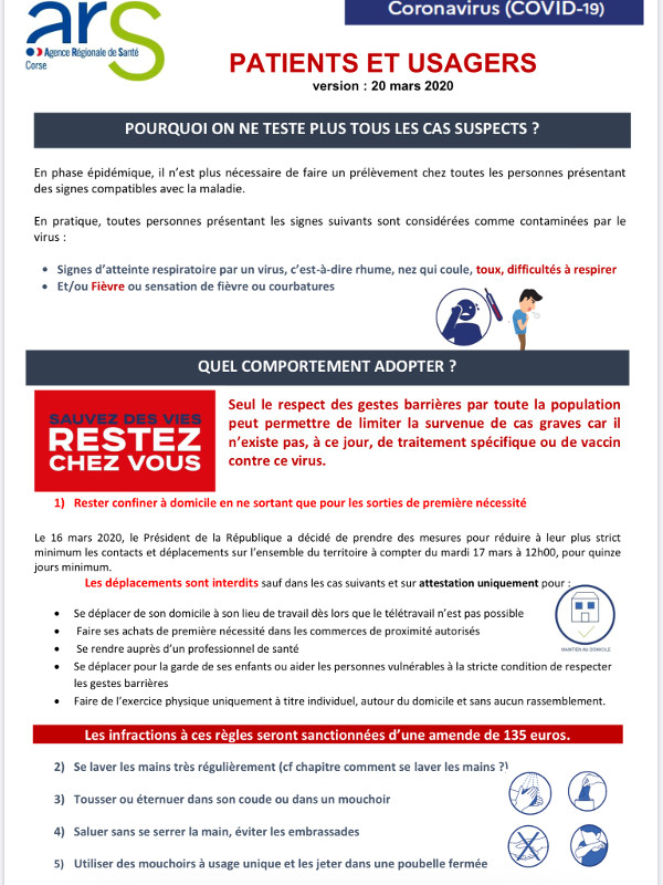 Covid-19 : communiqué l'Agence Régionale de Santé