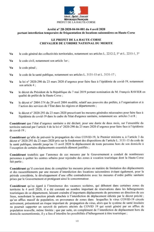 Covid-19 : Arrêté préfectoral du 4 avril 2020 interdisant les locations saisonnières