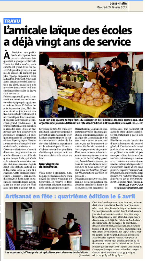 Article Corse-Matin du 27 février 2013