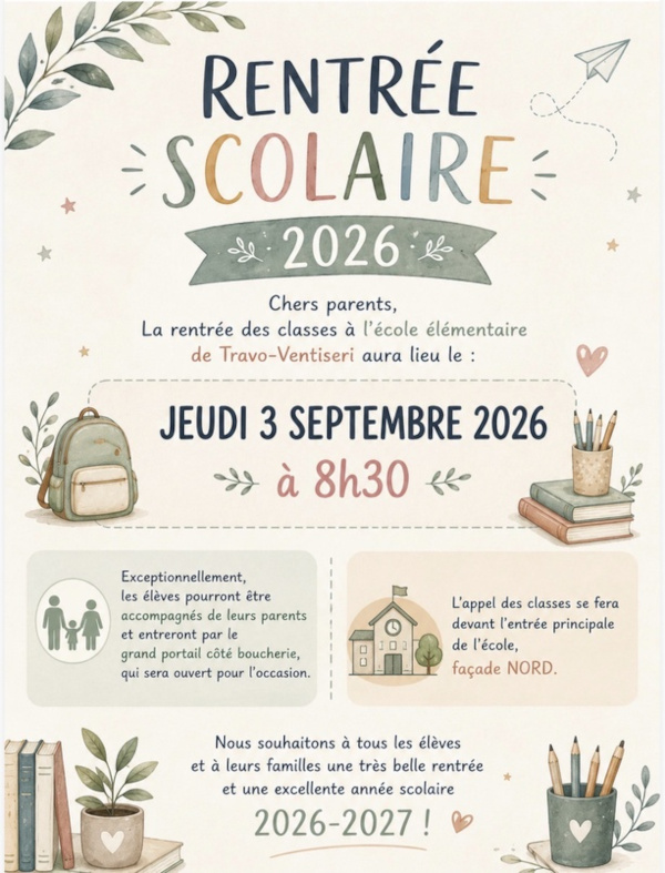Horaires de la rentrée du groupe scolaire de Travu