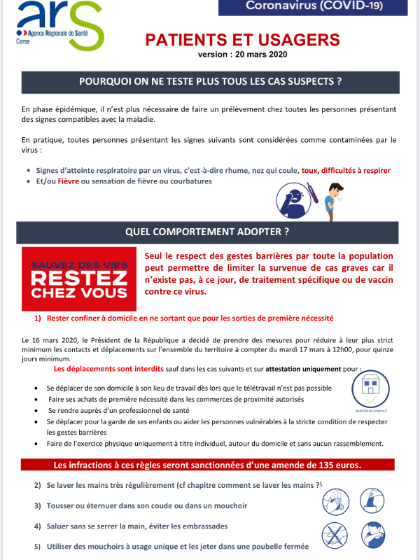 Covid-19 : communiqué l'Agence Régionale de Santé