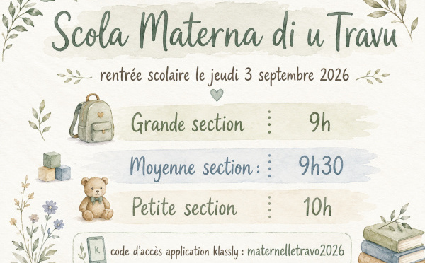 Horaires de la rentrée du groupe scolaire de Travu